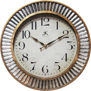 Infinity Instruments 16 inches Ruche Antique Industrial Brushed Distressed Frame Non-Ticking Silent Battery Operated Easy to Read Wall Clock for Living Room, Bedroom, Kitchen, Home, Silver & Gold in Kuwait