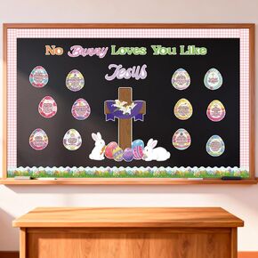 مجموعة ديكورات لوحة إعلانات عيد الفصح، ديكور باب الفصل الدراسي لعيد الفصح الديني المسيحي مع 12 قصة القيامة من بيض عيد الفصح لربيع الأحد لوازم حفلات الكنيسة المدرسية in Kuwait