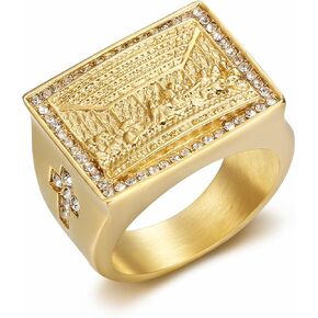 NEGS 18K Gold Plated Lord's Supper Stainless Steel Ring For Men, The Last Supper Jesus with His Disciples Christian Cross Prayer Jewelry Gift in Kuwait