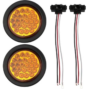 4'' Round Trailer Tail Light, 2pcs 24 LED Round Amber Strobe Lights, Waterproof Trailer Truck Stop Turn Tail Light, LED Amber Turn Signals Lights for Truck Bus RV Camper ATV UTV 10-30V in Kuwait