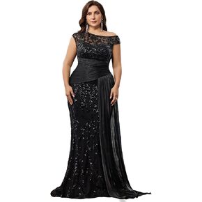 فساتين رسمية للسيدات بمقاسات كبيرة بدون أكتاف، فستان حورية البحر مطرز مع بلوزة من الدانتيل وأكمام كيب in Kuwait