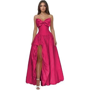 Strapless Prom Dresses with Bow for Teens 2026 Puffy Empire Waist Corset Formal Evening Gown with Slit in Kuwait
