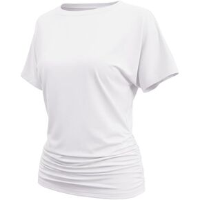Womens Ruched Tops Casual T Shirts Dolman Short Sleeve Shirts Crewneck Summer Batwing Tops 2026 in Saudi Arabia