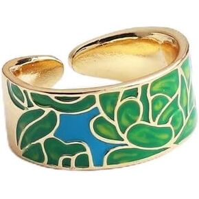 Adjustable Cloisonne Enamel Ring - Hand-painted Floral Pattern | Elegant Artistic Design, Lightweight & Comfortable Fit, Unique Women Gift,Vintage Cultural Jewelry in Kuwait