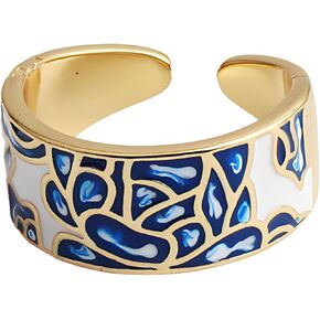 Adjustable Cloisonne Enamel Ring - Hand-painted Floral Pattern | Elegant Artistic Design, Lightweight & Comfortable Fit, Unique Women Gift,Vintage Cultural Jewelry in Kuwait