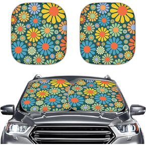FUSURIRE Abstract Hippie Flowers Windshield Sun Shade 2-Piece Foldable Car Front Window Sunshades Floral Sun Visor Protector Keeps Vehicle Cool,Automotive Interior Accessories in Kuwait