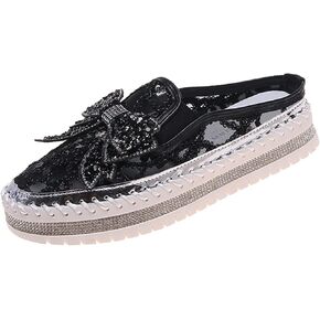Women's Platform Rhinestones Glitter Sneakers,Fashion Cute Bow Comfy Breathe Canvas Hand-Stitching Slip On Casual Walking Flat Loafers in Saudi Arabia