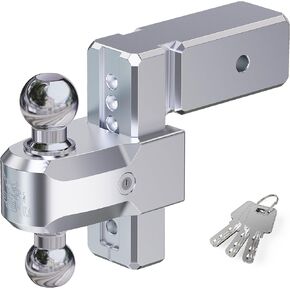 RENO Adjustable Trailer Hitch (Fits 3-Inch Receiver) - Heavy Duty Aluminum Tow Hitches with 6-Inch Drop/Rise for Truck (21,000 LBS GTW) - 2" and 2-5/16" Dual Ball Mounts in Kuwait