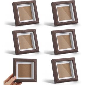 6 عبوات من إطار صندوق الظل الصغير مقاس 4 × 4، مجموعة إطار صندوق ظلال صغير من حافظات عرض من الخشب الصلب للتذكارات والجوائز والصور والتذاكر والتذكارات باللون البني الداكن الغني in Kuwait