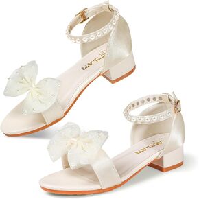 Girls Sandals Low Heels Dress Pump, Open Toe Heels with Bow & Decorative Pearls Ankle Strap Girl Wedding School Party for Little Big Kid in Kuwait