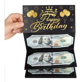 Birthday Money Holder Envelopes for Cash Gift Surprise Black Gold Money Envelopes with Slots Happy Birthday Gift Card Money Holder for Men Women Kids Party Supplies in Kuwait