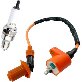 2 PCS Motorcycle Ignition Coil and Spark Plug, High-voltage Ignition Coil, Waterproof Heat-resistant Spark Plug, for 50CC 110CC 125CC 150CC Gy6 Four-stroke Engine (Orange) in Kuwait