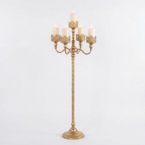 شمعدان أرضي ذهبي عتيق - حامل شموع عتيق بطول 40.2 بوصة مع فانوس زجاجي، حامل عمود معدني قوطي ريفي لديكور المنزل، قطعة مركزية لحفلات الزفاف والمناسبات in Kuwait