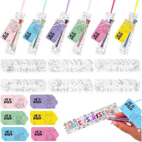 24 Sets Easter Coloring Bookmarks He is Risen Bookmark Kits Religious Christian Gifts for Adult with Tag Cards Ribbons 6-Color Ballpointpen Resurrection Church Gift Supplies for Religious Bible Study in Kuwait