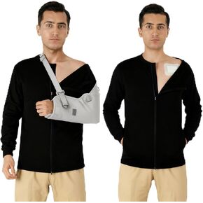 Chemo Port Access Long Sleeve Shirt for Men - Post Shoulder Surgery Recovery with One-Hand Zipper & Puppy Flap in Saudi Arabia