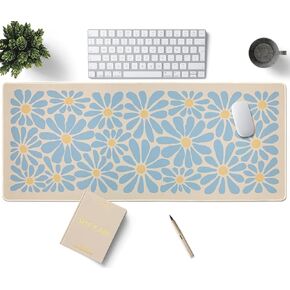 SHIYUE لوحة الماوس حصيرة مكتبية كبيرة، لوحة ماوس كبيرة مضادة للانزلاق مقاس XXL كبيرة مع حواف مخيطة (زهرة زرقاء سماوية، 35.4 بوصة × 15.7 بوصة) in Kuwait