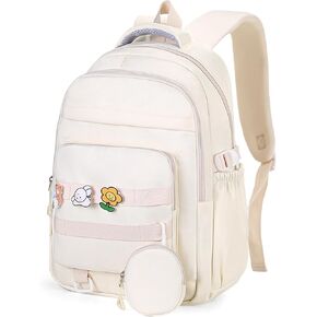 Cute Backpack for Teen Girls Boys, Aesthetic Laptop Bookbag for College High Middle School Student,Beige in Kuwait