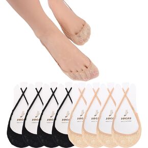 YFUNNLE 8 Pairs Lace Ultra Low Cut Liner Toe Socks with Sling, No Show Toe Topper Non Slip Half Socks for Heels in Kuwait