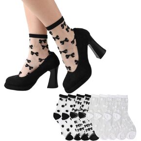 جوارب شبكية شفافة للنساء، دانتيل منقط شفاف من خلال أحذية نايلون شفافة، جوارب صيفية رفيعة 4 أزواج in Kuwait