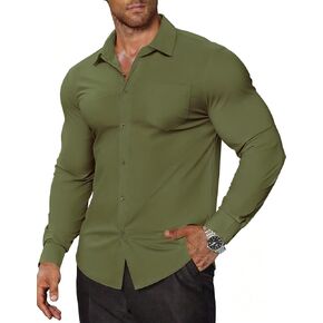 COOFANDY Stretch Mens Dress Shirts Wrinkle Free Long Sleeve Dress Shirt Muscle Fit Button Down Shirt in Saudi Arabia