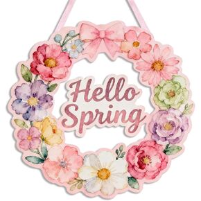 إكليل ربيعي خشبي بتصميم زهور مجوفة - لافتة ترحيب بعيد الفصح مقاس 12 بوصة للباب الأمامي، ديكور جداري داخلي وخارجي وحفلات حديقة المنزل in Kuwait