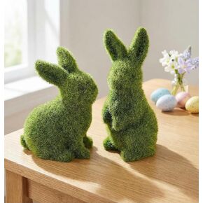 Easter Bunny Decorations, Green Flocked Bunny Figurine 4.2/5.5 in Artificial Faux Moss Rabbit Sculpture for Spring Table Centerpieces Easter Outdoor Garden Home Baskets Yard Shelf Decor (2pcs) in Saudi Arabia