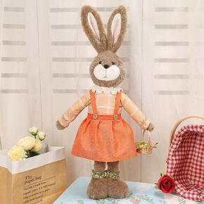 Easter Day Bunny Figurine Decoration 24 Inch Standing Extendable Plush Bunny Doll with Telescopic Legs Easter Day Rabbit Tabletop Ornament Decor for Holiday Party Decor Gift in Saudi Arabia