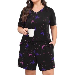 Lastshe طقم بيجامة مقاس كبير للسيدات صيفي بدون أكمام وسروال قصير Pjs ناعم مكون من قطعتين طقم صالة مع جيوب ملابس نوم in Kuwait