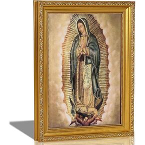 Gold Framed Our Lady Wall Art Our Lady of Guadalupe Wall Decor Religious Catholic Poster Painting Picture Virgin Mary in Prayer Canvas prints for Altar Living Room Bedroom Decoration 9X11in in Saudi Arabia