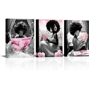 Apicoture Black Girl Wall Art Black and Pink Wall Art African American Women inspirational Picture Wall Decor for Bathroom (Pink) in Kuwait