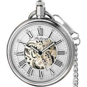 Mechanical Pocket Watch for Men Women Open Face Pocket Watches with Chain Roman No. Self Winding Automatic Skeleton Pocketwatch Birthday Wedding Gifts for Dad Mom in Kuwait