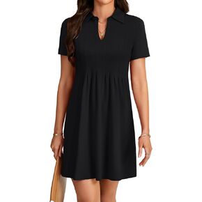 KIFOVEN Women's Pleated Collared V Neck Short Sleeve Loose Fit Casual Mini Dress in Kuwait