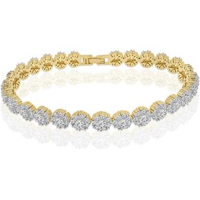 VVS1/D 5.50 Ctw. 14K Solid Gold Electro Micron Bonded Lab Grown Simulated Diamond Round Flower Cluster Tennis Link Chain Bracelet 7mm/8 Inch Unisex in Kuwait