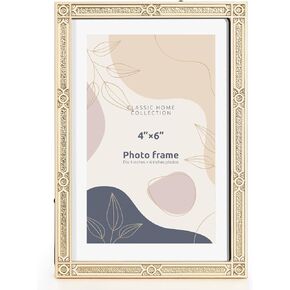 4x6 inch Picture Frame Design Vintage Style Metal Photo Frame with High Definition Glass Antique Display Holder for Tabletop (Silver-Antique) in Saudi Arabia