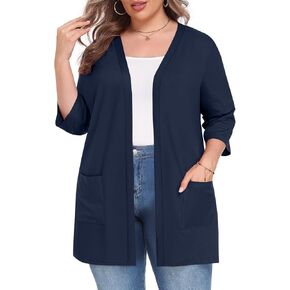 Women's Plus Size Lightweight Open Front Cardigan 3/4 Sleeve Casual Soft Cover ups with Pockets in Kuwait