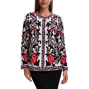 Froggirl Women's Floral Pattern Jacquard Knit Cardigan Open Front Invisible Button Long Sleeve Layering Sweater in Saudi Arabia
