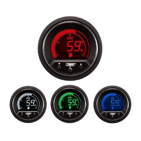 Prosport 52mm Premium EVO Electrical Fuel Level Gauge – LED Dial Display, Programmable Low Fuel Warning, Peak Recall, 4-Color Backlight – Includes Wiring & Mount Kit – 12V Vehicles in Kuwait