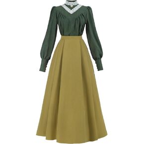 فستان فيكتوري NSPSTT للنساء من عصر النهضة الإدواردي، فستان عتيق بأكمام منتفخة 1800s، تنورة بنية in Kuwait