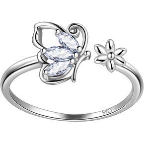 خواتم جوهرة فراشة الهيبونك - النساء 925 الفضة الاسترليني العصابات بيان الميلاد حجر الفراشات الحيوانية ضبط خاتم كريستال مجوهرات عيد ميلاد in Kuwait