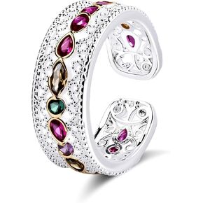 Silver Filigree Colourful Cubic Zirconia Rings for Women Unique Vintage Rainbow Stone Rings Gifts for Girlfriend in Kuwait