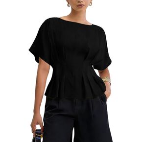 Zhiyouni المرأة الصيف Peplum قمم قصيرة الأكمام Crewneck متأنق Casuak بيبي دول تي شيرت بلوزة in Kuwait