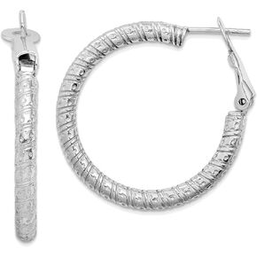 Sterling Silver Rhod-plated 3.25x30mm Omega Back Hoop Earrings Delicate in Kuwait