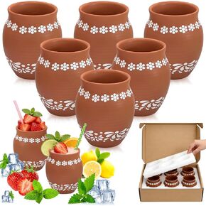 Mexican Style Ceramic Small Vases, 6-Pack Pink Flower Pots with Hand-Painted Daisy & Leaf Patterns, 16oz Decorative Vases for Home Decor, Party Centerpieces, Succulents & Crafts (Brown) in Kuwait