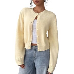 Women’s Knit Cardigan Sweater – Casual Long Sleeve Button Down Cropped Cardigan Top in Kuwait