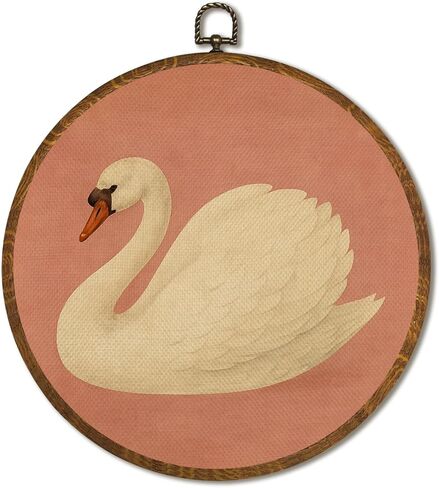 Vintage White Swan Wall Art Decor 10x10 Inch Framed - Dark Moody Gothic Decor, Aesthetic Circular Art for Home Living Room, Unique Gift for Swan Lover, Neutral Retro Artwork (Pink Swan6) in Kuwait