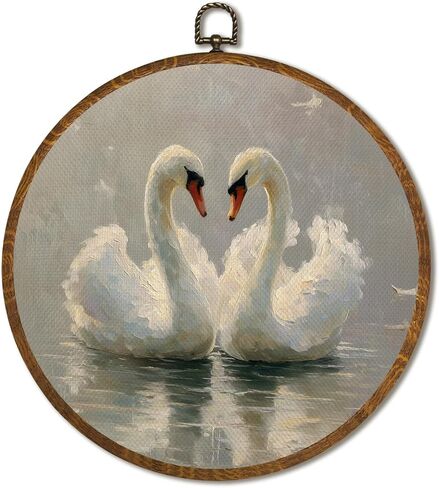 Vintage White Swan Wall Art Decor 10x10 Inch Framed - Dark Moody Gothic Decor, Aesthetic Circular Art for Home Living Room, Unique Gift for Swan Lover, Neutral Retro Artwork (Pink Swan6) in Saudi Arabia