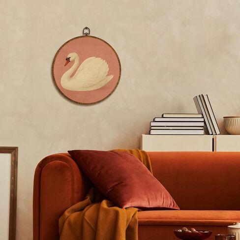 Vintage White Swan Wall Art Decor 10x10 Inch Framed - Dark Moody Gothic Decor, Aesthetic Circular Art for Home Living Room, Unique Gift for Swan Lover, Neutral Retro Artwork (Pink Swan6) in Saudi Arabia