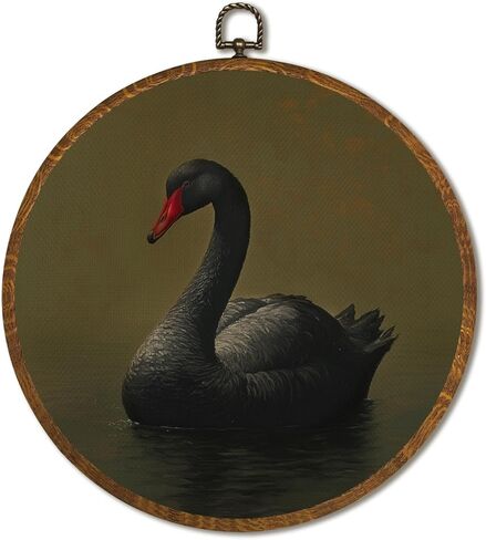 Vintage White Swan Wall Art Decor 10x10 Inch Framed - Dark Moody Gothic Decor, Aesthetic Circular Art for Home Living Room, Unique Gift for Swan Lover, Neutral Retro Artwork (Pink Swan6) in Saudi Arabia