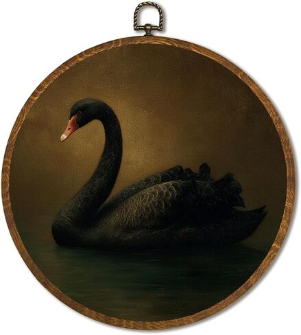 Vintage White Swan Wall Art Decor 10x10 Inch Framed - Dark Moody Gothic Decor, Aesthetic Circular Art for Home Living Room, Unique Gift for Swan Lover, Neutral Retro Artwork (Pink Swan6) in Saudi Arabia