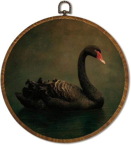 Vintage White Swan Wall Art Decor 10x10 Inch Framed - Dark Moody Gothic Decor, Aesthetic Circular Art for Home Living Room, Unique Gift for Swan Lover, Neutral Retro Artwork (Pink Swan6) in Saudi Arabia
